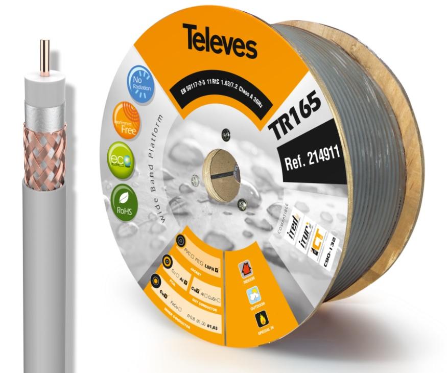 Bobine Cabo Coaxial RG11 TR - 165, 11RtC Cinza (250 mts) - TELEVES