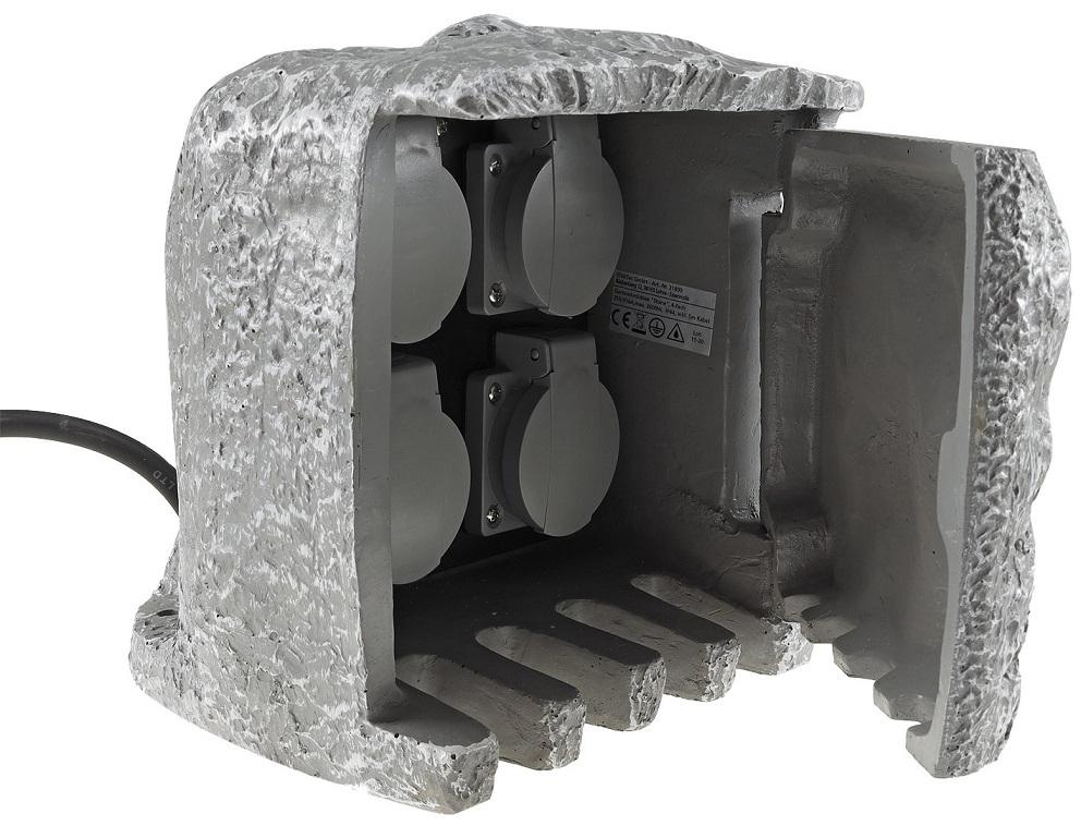 Tomada Decorativa Pedra Exterior c/ 4 Tomadas Schucko 250V/16A (IP44)