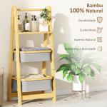 Estante Dobrável para Casa de Banho de Bambu com 2 Cestos para Roupa Suja Estante Aberto 44,5x32x99 cm Cinzento