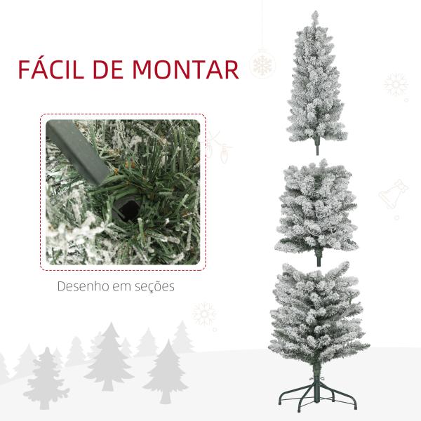Árvore de Natal 180 cm Árvore de Natal Artificial Nevada com 150 Luzes LED 329 Ramos Verde e Branco