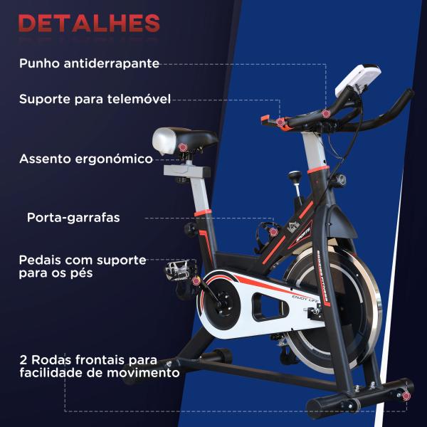 Bicicleta Estática com Resistência Ajustável Volante de Inércia de 8kg Ecrã LCD Assento e Guiador Ajustáveis 103x48x115cm Preto