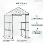 Estufa Transparente de Jardim Estufa de Plantas de 3 Níveis com Prateleiras Estrutura de Aço 143x143x195cm Transparente e Verde