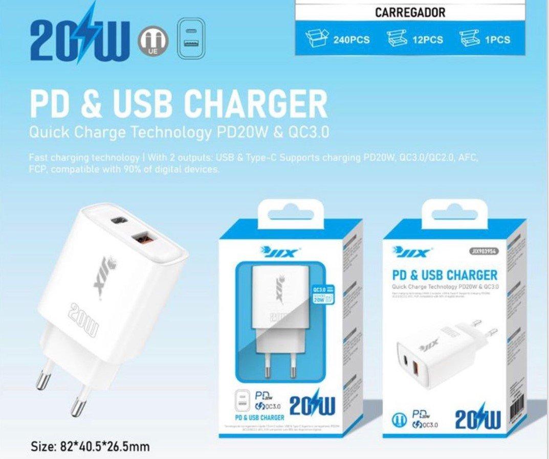 Carregador Rápido PD 20W + USB