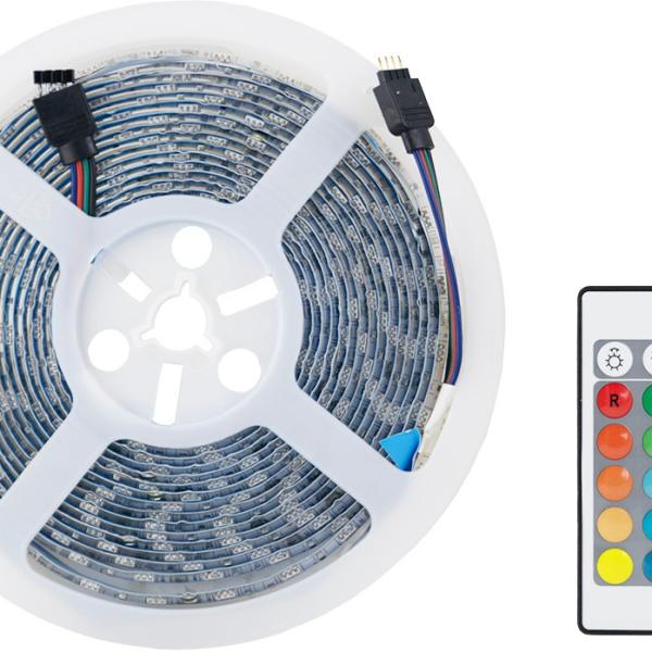 Pack Fita 300 LEDs SMD5050 14,4W/m IP65 RGB (5 mts) 12V + Controlador + Fonte Alimentação