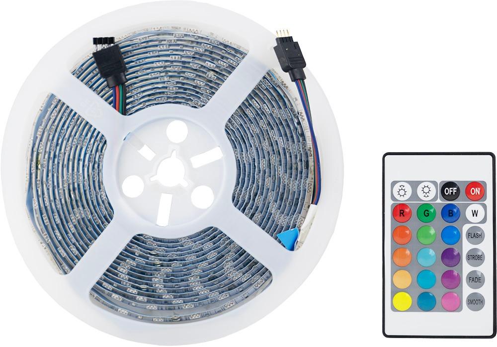 Pack Fita 300 LEDs SMD5050 14,4W/m IP65 RGB (5 mts) 12V + Controlador + Fonte Alimentação