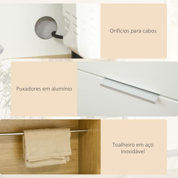 Armário de Cozinha com 3 Portas Gaveta Prateleira Ajustável Bancada para Micro - Ondas e Suporte para Panos 93x40x180 cm Madeira e Branco
