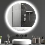 Espelho Casa de Banho Redondo com Luzes LED 70x70 cm Função Antiembaciamento 3 Luzes Função de Memória e Interruptor Tátil Prata