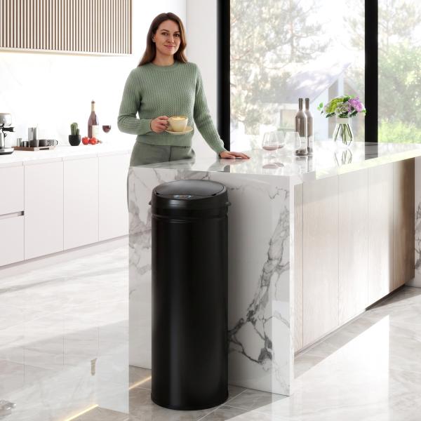 Caixote do Lixo Automático 50 L com Sensor Infravermelho, Fecho Automático, Antidedadas, Aço Inoxidável, Preto