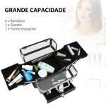 Estojo de Maquilhagem Organizador de Cosméticos Portátil com Múltiplos Níveis Alça e Bandejas 30x18,5x22 cm Preto e Transparente
