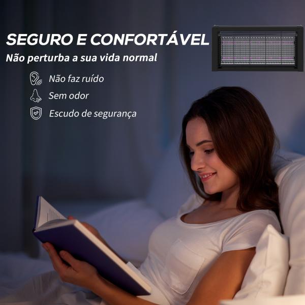 Lâmpada Anti - Mosquitos com Luz LED Mata Mosquitos Elétrico 8W Efetivo para 60 m² com Corrente para Interior Jardim Terraço Pátio 49x6x25 cm Preto
