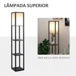 Candeeiro de Pé de Madeira com 3 Prateleiras De Armazenamento para Lâmpada E27 Potência Máx. 40W Candeeiro Moderno para Sala de Estar Dormitório 26x26x160cm Preto