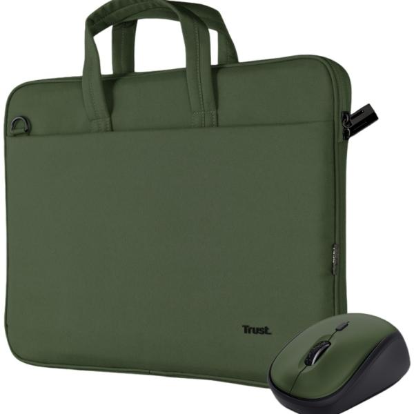 Pack Mala Bologna p/ Portáteis até 16 + Rato Wireless Yvi+ (Verde) - TRUST