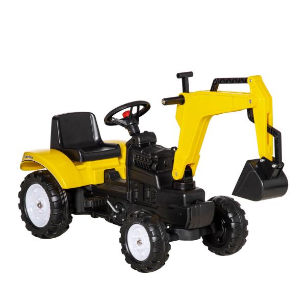 Trator a Pedais para Crianças Escavadora para Crianças com Pá Dianteira e Buzina Trator Infantil 107x42x71 cm Amarelo