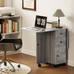 Mesa de Refeição Dobrável com Rodas Mesa Abatível com 2 Gavetas e Armário Mesa Auxiliar Multifuncional 120x60x76,5 cm Cinza