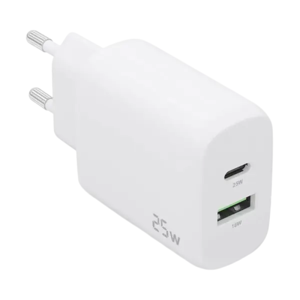 Carregador 25W USBC PD3.0 USB - A QC3.0 (Branco) - AISENS