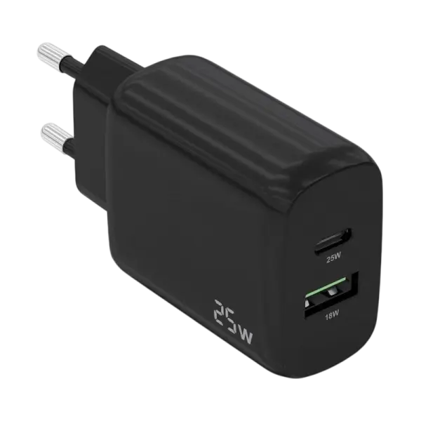 Carregador 25W 1xUSB - C PD3.0, 1xUSB - A QC3.0 (Preto) - AISENS