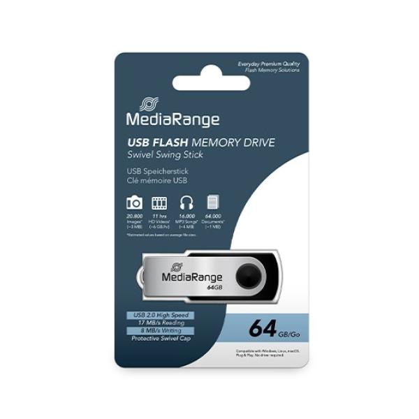 PENDRIVE 64GB USB 2.0 MEDIARANGE SILVER - BLACK