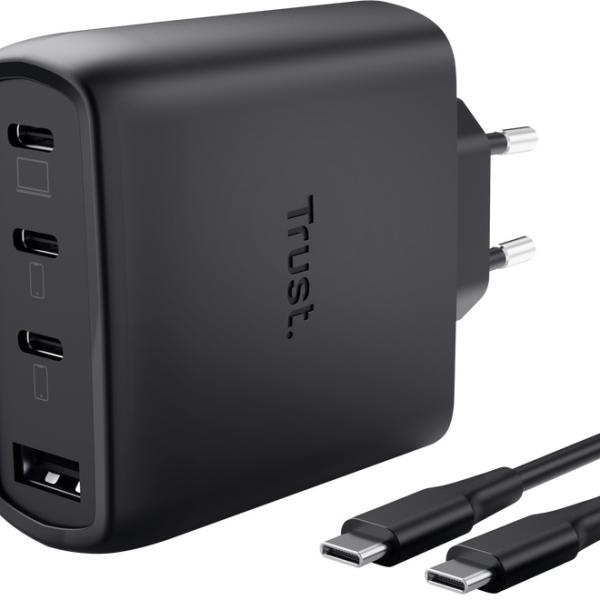 Carregador 3x USB - C + USB - A Maxo 65W c/ Cabo USB - C (Preto) - TRUST
