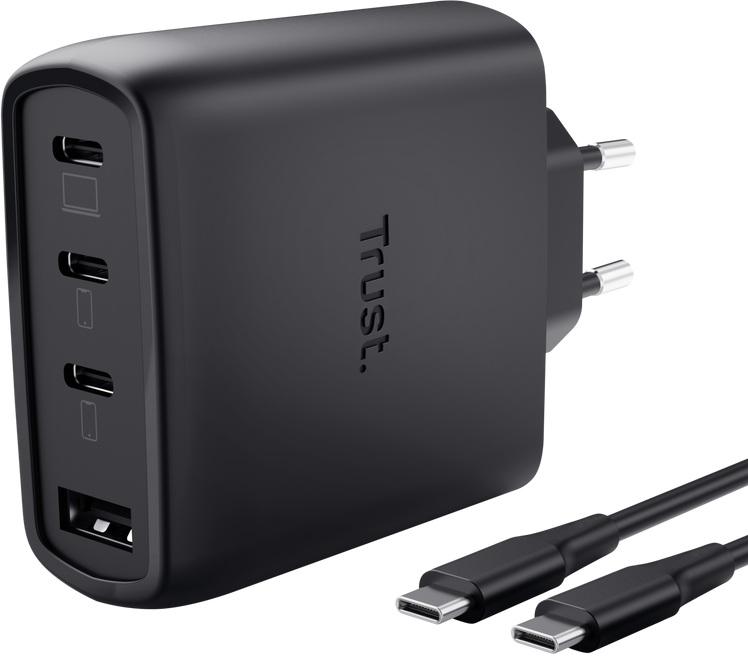 Carregador 3x USB - C + USB - A Maxo 65W c/ Cabo USB - C (Preto) - TRUST