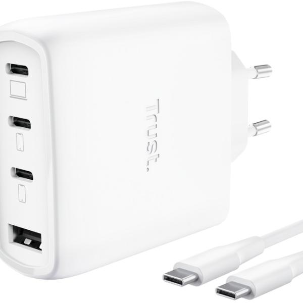 Carregador 3x USB - C + USB - A Maxo 65W c/ Cabo USB - C (Branco) - TRUST