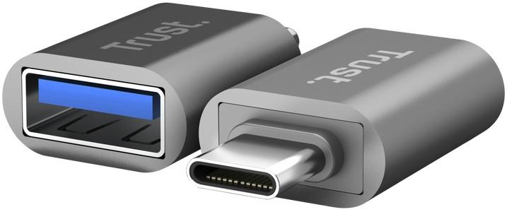 Pack 2x Adaptadores Calyx USB - A Fêmea - USB - C Macho (Cinzneto) - TRUST