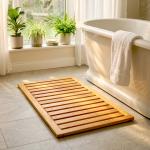 Tapete de Banho em Madera de Acacia 91x51 cm Tapete de Duche Antideslizante com Ripas para Drenagem Madeira