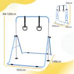 Barra de Ginástica para Crianças com Altura Ajustável em 5 Níveis Anéis e Dobrável 148x105x88 - 128 cm Azul