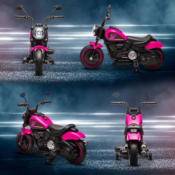 Motocicleta Elétrica para Crianças de 18 - 36 Meses com Bateria 6V Farol e Rodas Auxiliares Removíveis 76x42x57 cm Rosa