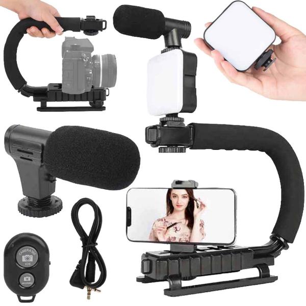 Kit de Vlog p/ Gravação de Vídeo (Tripé + Micro + Suporte de Smartphone)