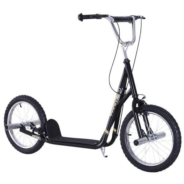 Trotinete para Crianças acima de 5 anos Scooter de 2 Rodas Grandes Insufláveis de 16 Polegadas com Freios e Guidão Ajustável em Altura 143x58x92 - 100cm Preto
