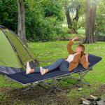 Cama de Campismo Dobrável com Almofada Bolso Lateral e Bolsa de Transporte 188x64,5x53 cm Preto e Azul Escuro