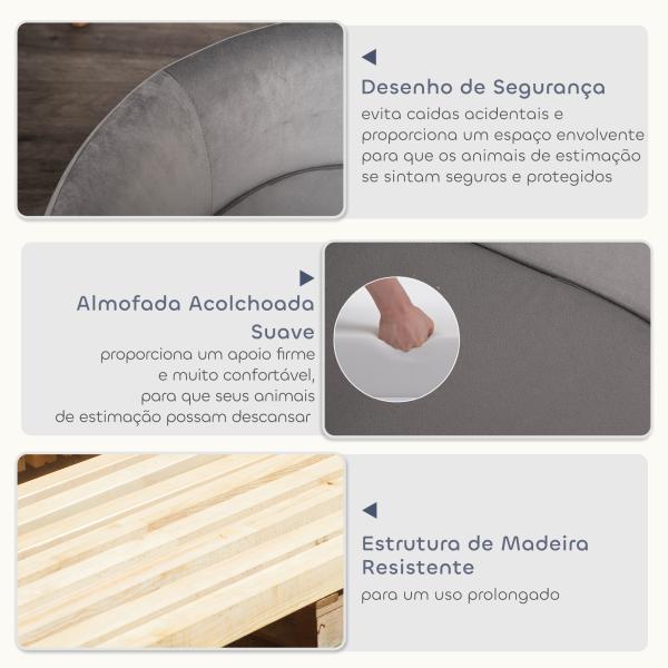 Sofá para Cães Pequenos com Pés de Madeira Almofada Removível e Capa Lavável 86x55x33 cm Cinzento Claro