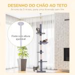 Árvore Arranhadora para Gatos Arranhador para Fixar ao Teto Altura Ajustável com Plataformas Poste de Sisal 40x34x230 - 260cm Cinza