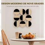 Quadro Decorativo de Parede Geométrico Decoração de Parede Moderno 3D 60x60 cm com Espelho de Plástico Preto e Madeira