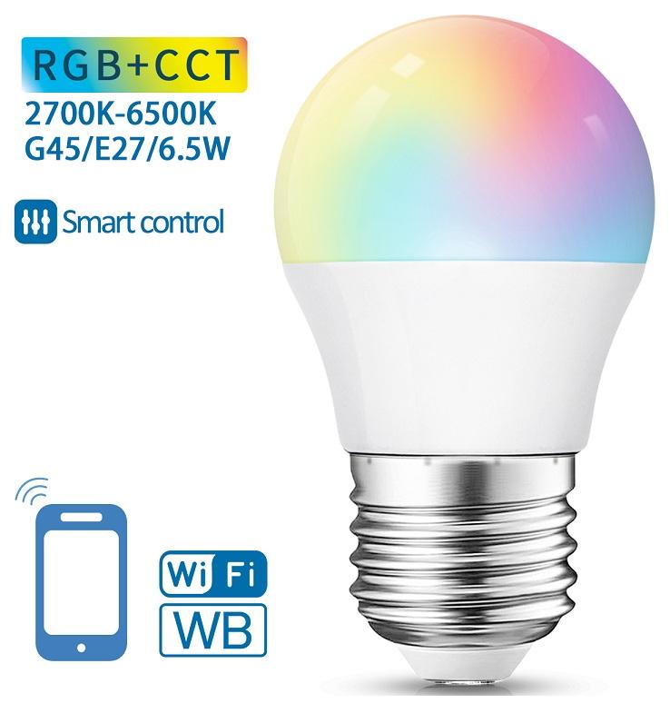 Lâmpada LED Inteligente E27 G45 Smart Wi - Fi 220V 6,5W RGB + 2700K ~ 6500K 555Lm