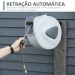Carretel de Mangueira de Ar Comprimido Automático 20 m Conector de 1/4'' BSP Suporte de Parede Giratório 180° Cinzento