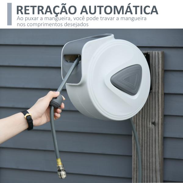 Carretel de Mangueira de Ar Comprimido Automático 20 m Conector de 1/4'' BSP Suporte de Parede Giratório 180° Cinzento