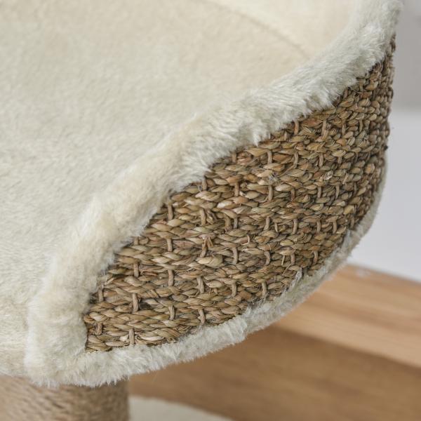 Arranhador para Gatos Pequeno 49 cm com Poste em Juta, Cama e Bola Pendente, 40x40x49 cm, Bege