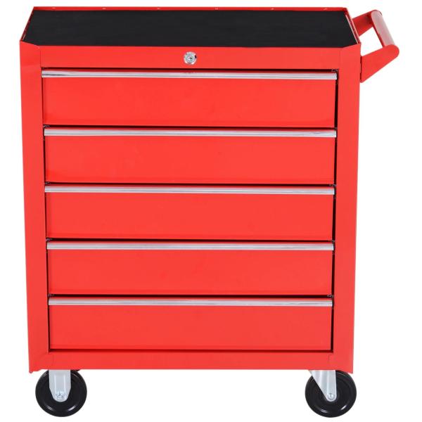 Carrinho de Ferramentas com 5 Gavetas Rodas Trava Armário de Armazenamento para Oficina de Garagem e Chapa de Aço 69x33x75 cm Vermelho