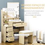 Toucador de Maquilhagem com Banco Espelho 4 Gavetas 4 Compartimentos de Armazenamento Estilo Moderno 80x38x143 cm Madeira