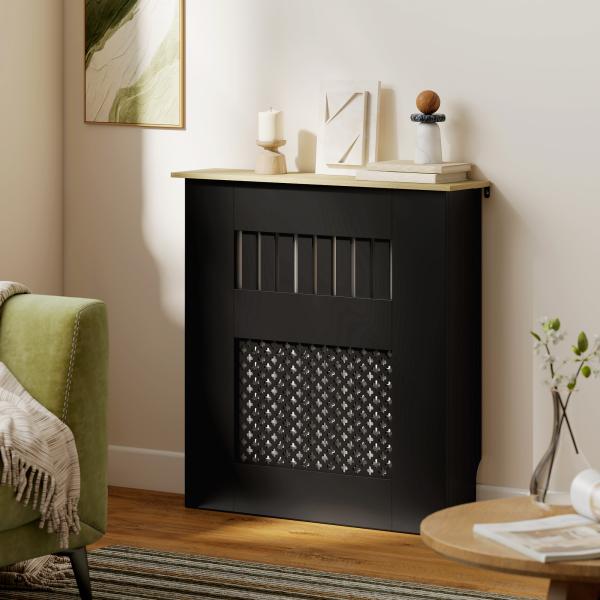 Cobertura para Radiadores Proteção Radiador de MDF 78x19x81 cm Desenho Moderno de Ripas Preto