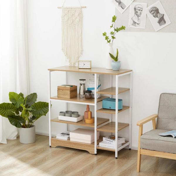 Estante Multiuso com 7 Prateleiras de Armazenamento para Utensílios Livros Plantas 90x40x95cm Madeira Natural