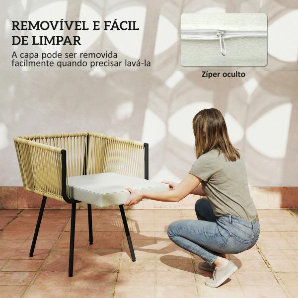 Conjunto de Refeição Jardim de 5 Peças Mesa de Refeição com Imitação de Madeira e 4 Cadeiras com Almofadas Bege e Madeira