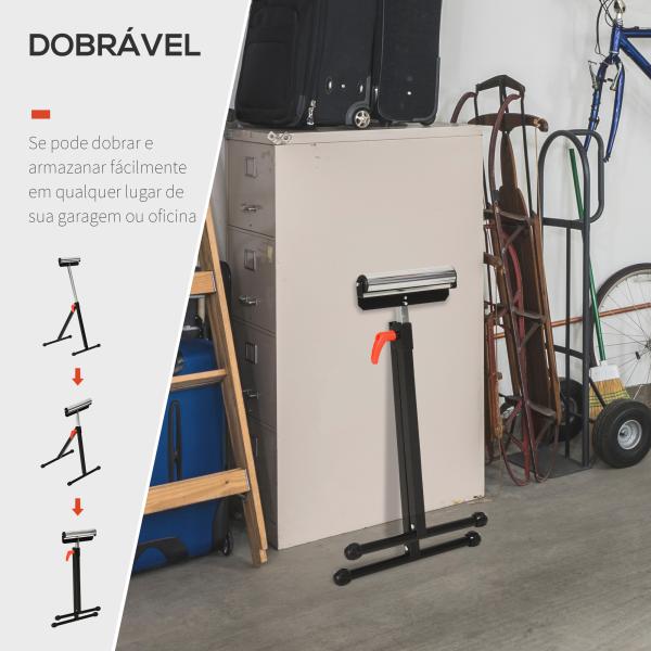 Cavalete Telescópico com Rolo Dobrável e Altura Ajustável entre 68 - 110cm com Manivela de Bloqueio Carga Máx. 60/90kg Preto e Prata