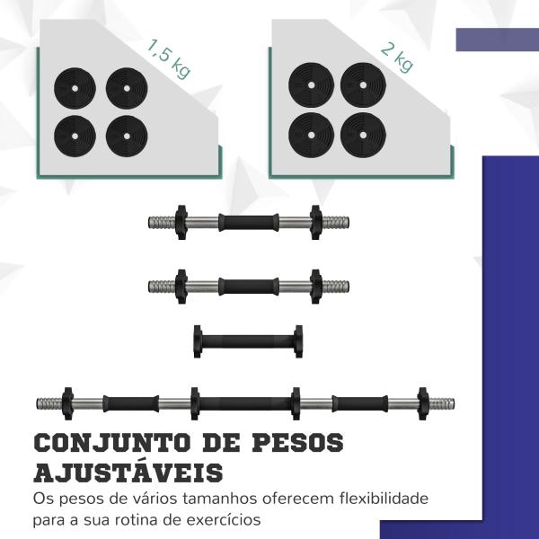Kit de Halteres 15 kg 2 em 1 com Barra de Pesos Pega Antiderrapante para Treino de Força Preto Verde