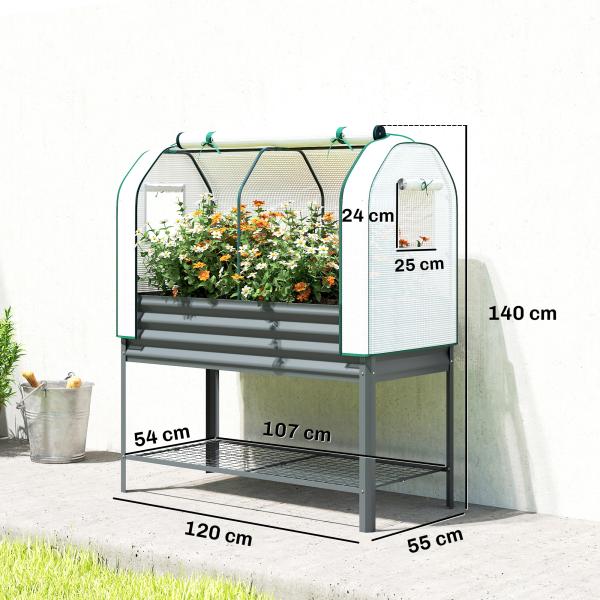 Mesa de Cultivo com Cobertura de Estufa e Prateleira Inferior 120x55x140 cm Cinzento Escuro