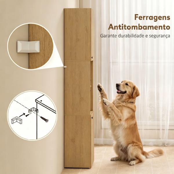 Coluna Casa de Banho Estreita Armário de Banho Alto com 6 Níveis com 2 Portas Prateleira de Vidro 40x31x182 cm Carvalho