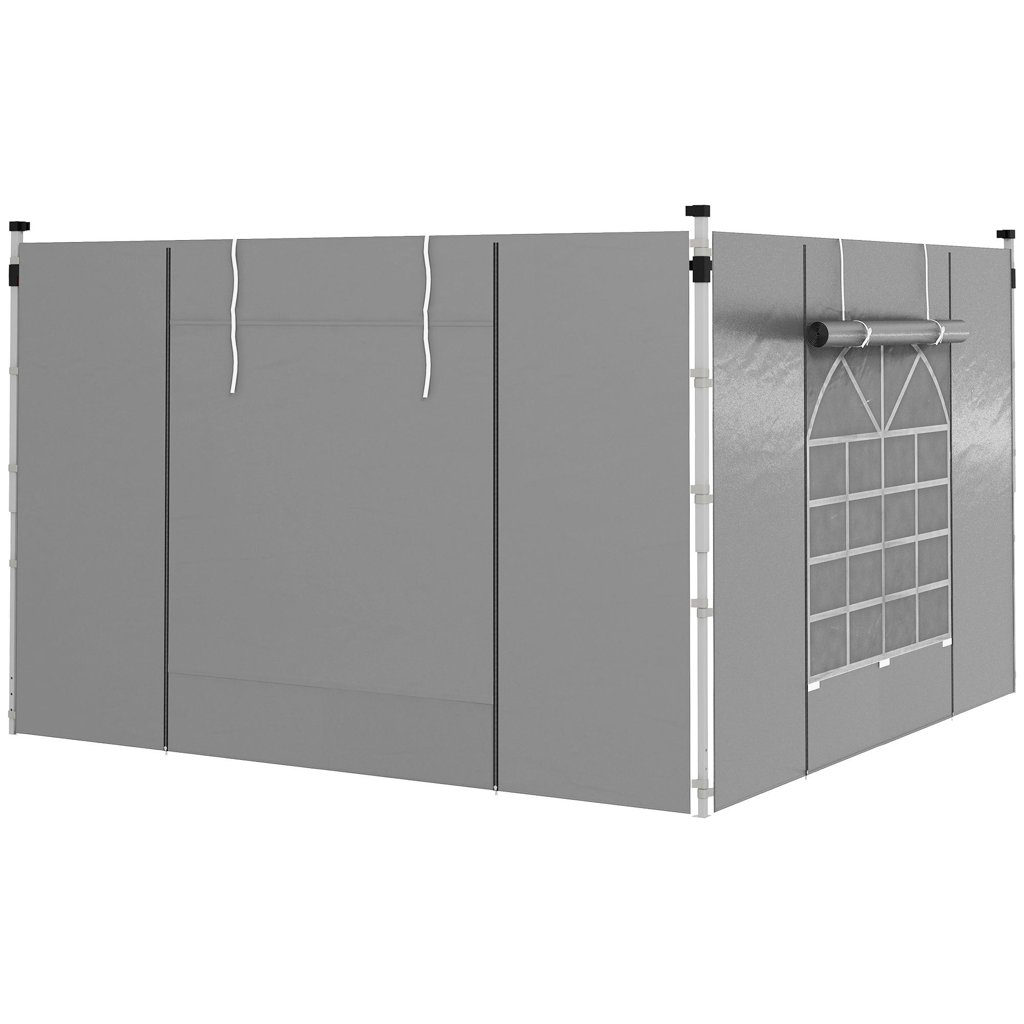 2 Paredes Laterais para Tenda 300x200 cm com Janela Enrolável e Porta com Fecho para Tendas 3x3 m ou 3x6 m Cinzento