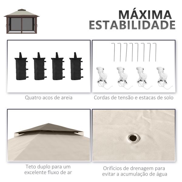 Tenda Dobrável Pop - UP 3,92x3,92x2,83 m com Altura Ajustável Proteção UV50+ Rede Mosquiteira e Bolsa de Transporte Bege e Marrom