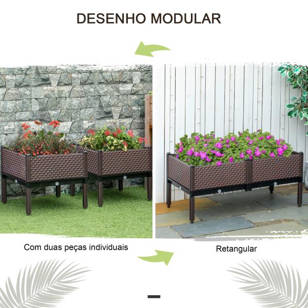 Conjunto de 2 Floreiras de Exterior Quadradas Elevadas Combinação Livre Floreiras para Jardim 50x50x46,5 cm Marrom
